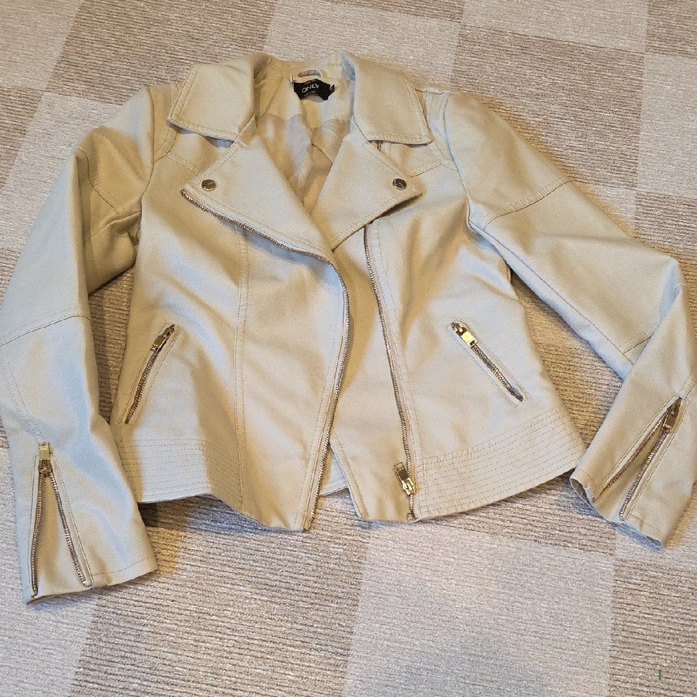 Only Women's Beige Leather Jacket